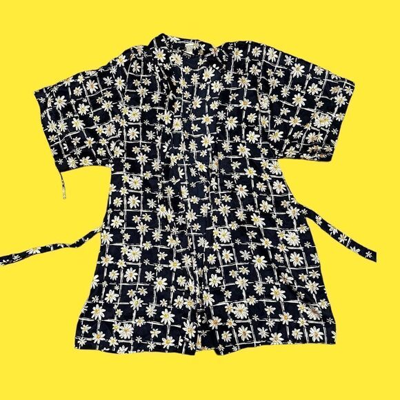 Morgan Taylor Intimates Navy Daisy Robe Sleepwear Lingerie Size M/L Windowpane - Picture 2 of 8